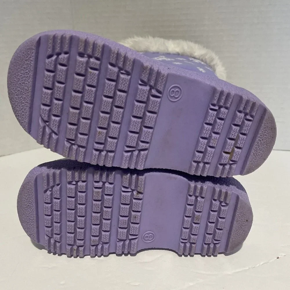 Outbrook Kids Snow Boots Child's Size 8 Faux Fur Lining Waterproof Purple White